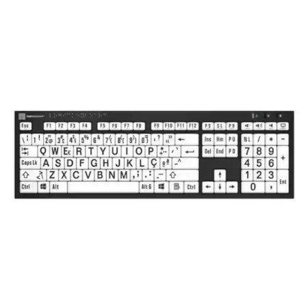 Teclado Ampliado e Braille NERO PC USB Letras Pretas Fundo Branco