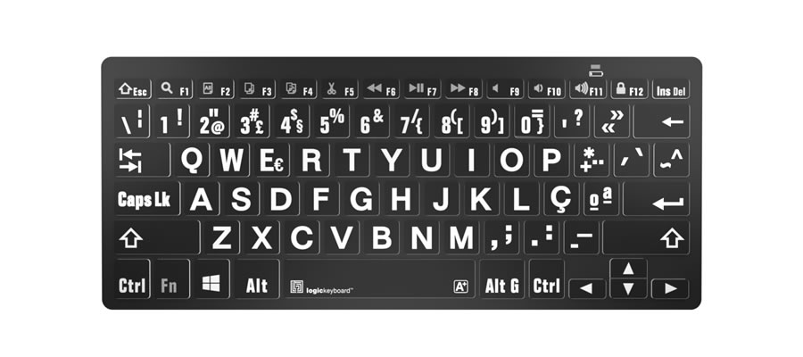 Mini Teclado Letras Brancas Fundo Preto PC