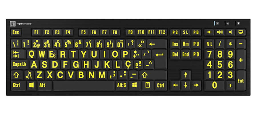 Teclado NERO PC Letras Amarelas Fundo Preto