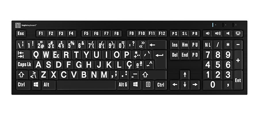 Teclado Ampliado NERO PC USB Letras Brancas Fundo Preto